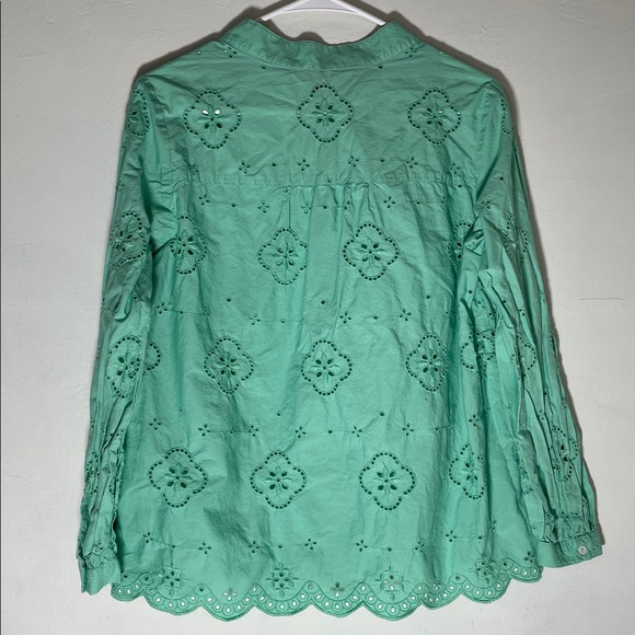 Talbots Floral Embroidered Eyelet Top Neptune Green MP - Picture 11 of 12